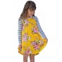 Yellow Spring Fling Floral Striped Sleeve Short Dress for Kids