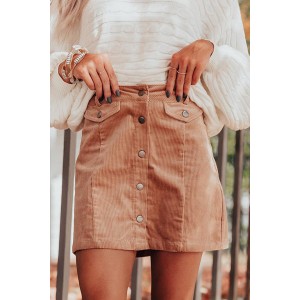 Apricot High Waist Button Corduroy Mini Skirt