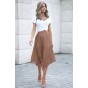 Brown Fashion Print Side Slit Pleated Maxi Skirt