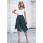 Green Fashion Print Side Slit Pleated Maxi Skirt