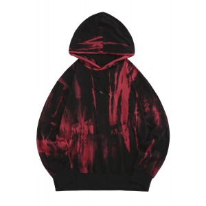 Red Tie-dyed Print Kangaroo Pocket Men's Hoodie