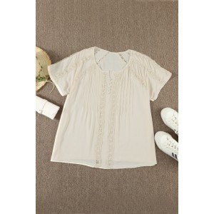 Apricot Crochet Eyelet Short Sleeves Top