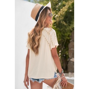 Apricot Crochet Eyelet Short Sleeves Top