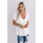 White Short Bubble Sleeves Textured Babydoll Top